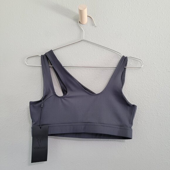 VEYND | V-Sculpt Asymmetric Light Support Sports Bra - Dark Gray - Picture 4 of 9
